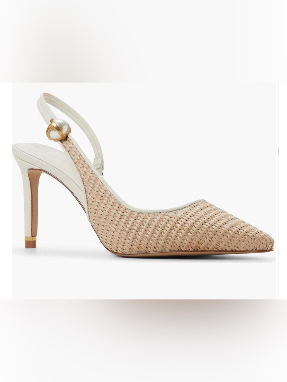 Ted Baker Cream and Beige Woven Slingback Heel with Pearl Accent